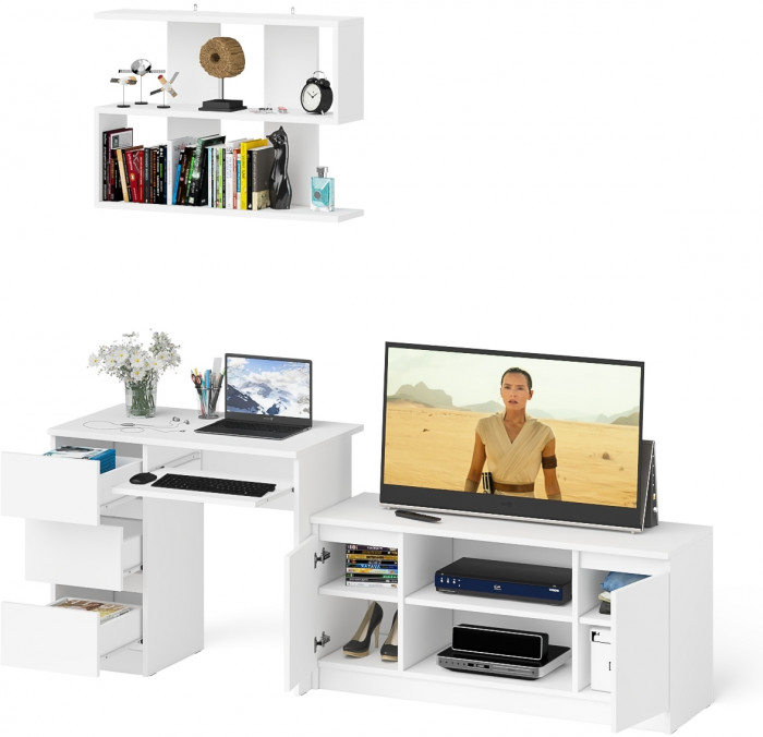 Мори компьютерный стол МС-6 левый + Тумба МТВ1200.1 + Полка 900, белый