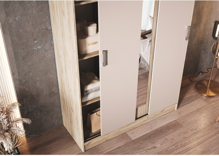 Шкаф-купе с антресолью Бася, Крафт серый/Кашемир