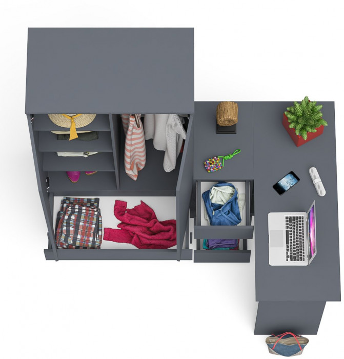 Мори Стол компьютерный МС-16 левый + Шкаф МШ900.1, цвет графит, ШхГхВ 214,8х84,9х179,6 см., выдвижные ящики слева, НЕ универсальная сборка