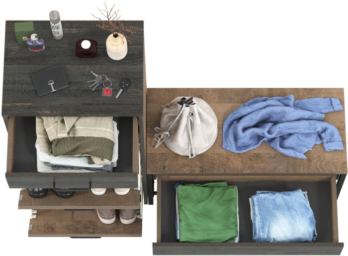 Трувор 13.241.03 Тумба для обуви + 13.241.06 Тумба для обуви, цвет дуб гранж песочный/интра, ШхГхВ 130х37х106,9 см., универсальная сборка