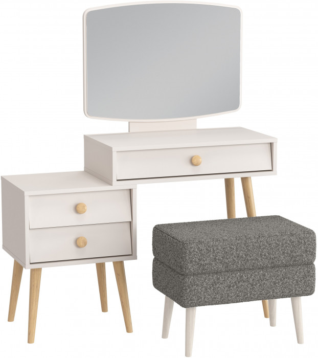 Афина Спальня 4-25901М1к.с. Трюмо + Банкетка 6-5138ТКШтем.серый Тифани, цвет кашемир серый/ткань тёмно-серая, ШхГхВ 105х38,6х129 + 55х33х46 см, ун. сб