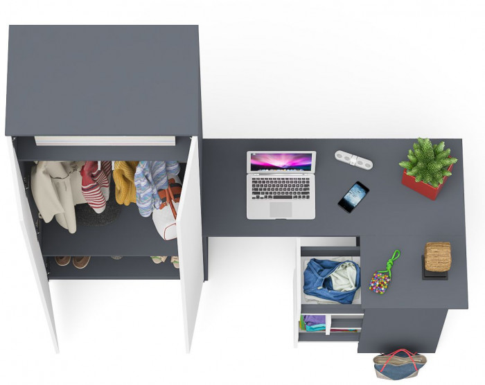 Мори Стол компьютерный МС-16 правый + Шкаф МШ800.1, цвет графит/белый, ШхГхВ 204,8х84,9х209,6 см., выдвижные ящики справа, НЕ универсальная сборка