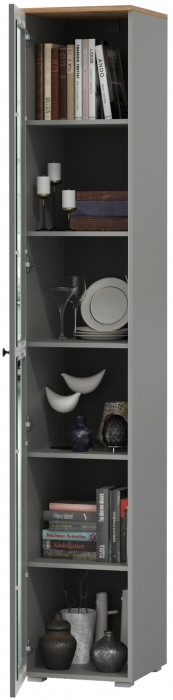 Остин 16.394.03 Шкаф-витрина(пенал), серый графит/дуб крафт золотой