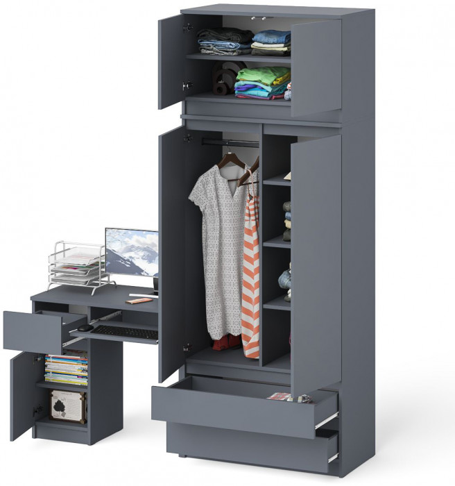 Мори компьютерный стол МС-1 левый + Шкаф МШ900.1 + Антресоль МА900.1, графит