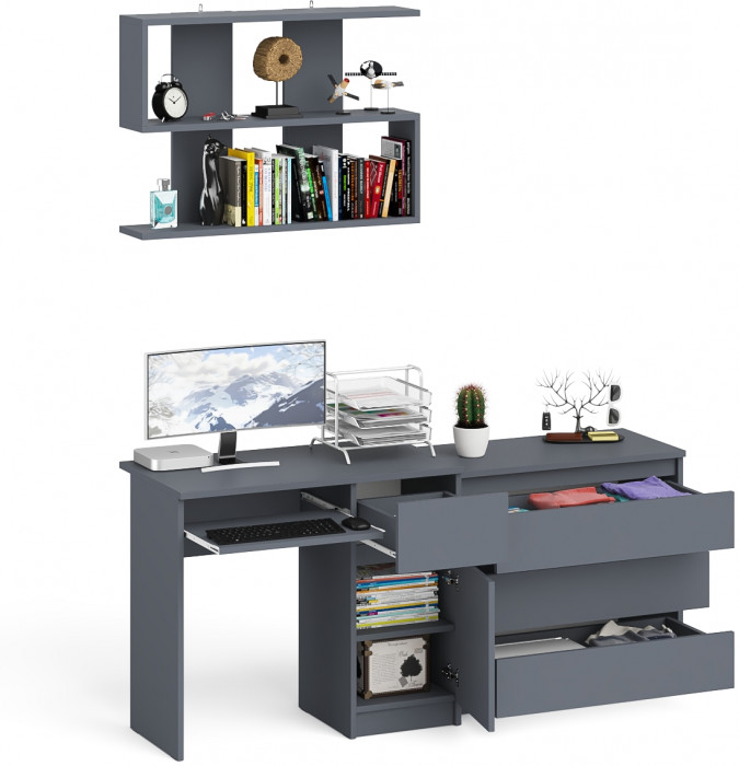 Мори компьютерный стол МС-1 правый + Комод МК800.1 + Полка 900, графит