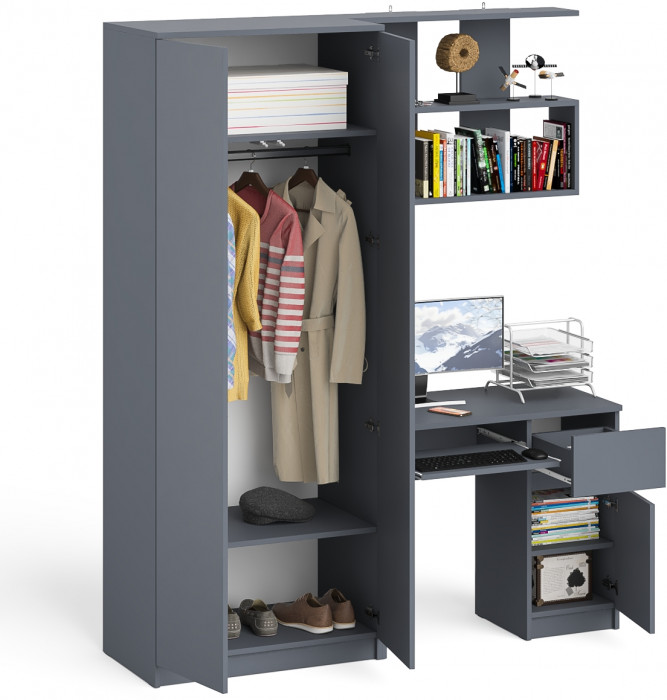 Мори компьютерный стол МС-1 правый + Шкаф МШ800.1 + Полка 900, графит