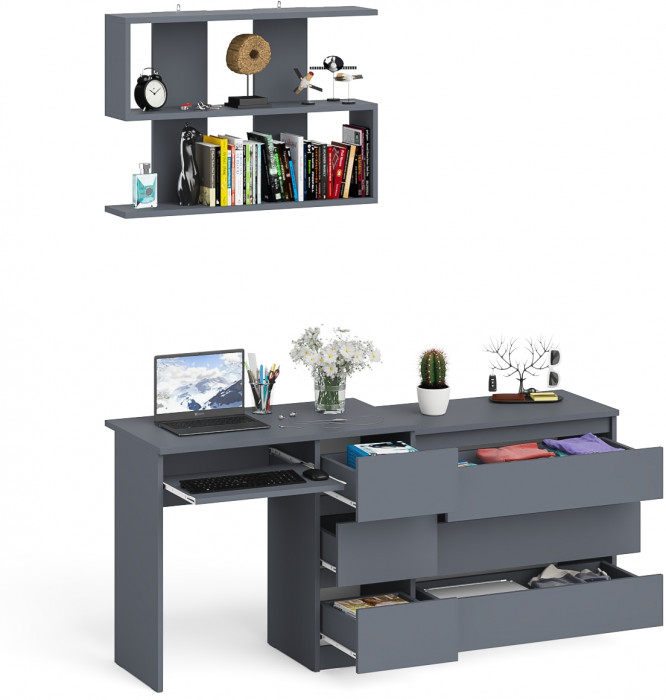 Мори компьютерный стол МС-6 правый + Комод МК800.1 + Полка 900, графит
