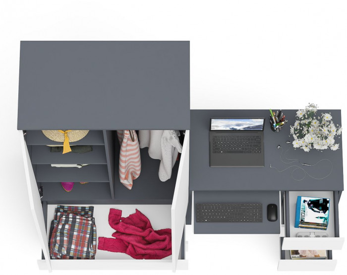 Мори компьютерный стол МС-6 правый + Шкаф МШ900.1, графит/белый