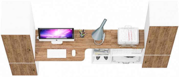 Лидер-8 Пенал МД 23Б + Стол + Пенал 22Б, цвет белый шагрень/крафт золото, ШхГхВ 245х50/37,5х75/190 или 155х120/50х75/190 см., НЕ универсальная сборка