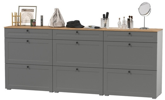 Остин 16.121 Тумба для обуви + 16.121 Тумба для обуви + 16.121 Тумба для обуви, цвет серый графит/дуб крафт золотой, ШхГхВ 240х41,6х99,3 см.