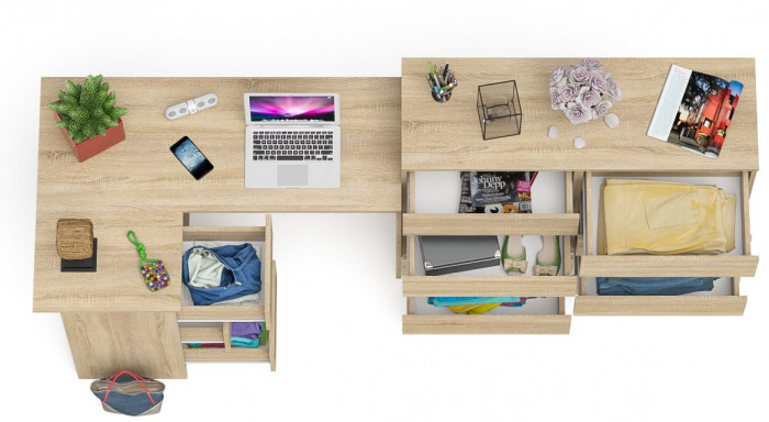 Мори Стол компьютерный МС-16 левый + Комод МК1200.8, цвет дуб сонома, ШхГхВ 244,8х84,9х94 см., выдвижные ящики слева, НЕ универсальная сборка