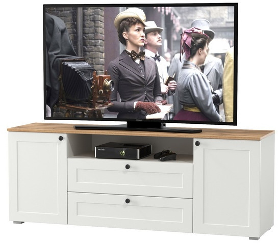 Остин 16.47 Тумба под ТВ, белый шагрень/дуб крафт золотой