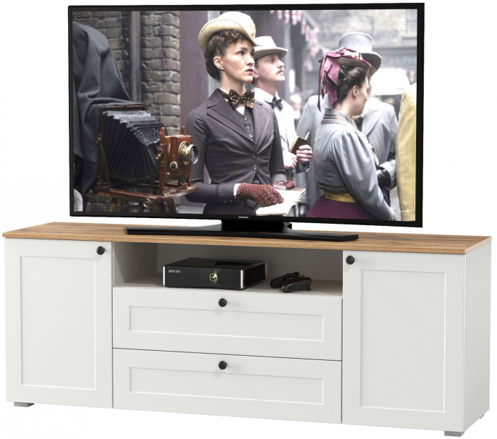 Остин 16.47 Тумба под ТВ, белый шагрень/дуб крафт золотой