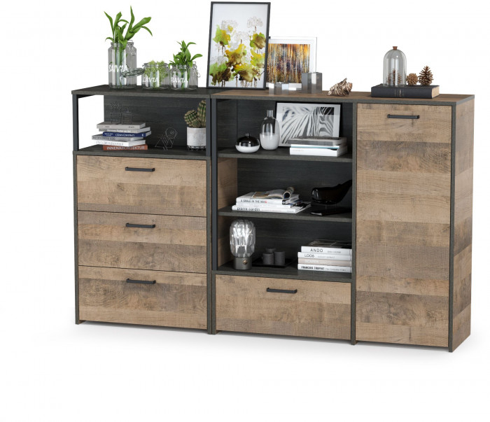 Трувор 13.307.01 Комод + 13.307.02 Комод с ящиками, дуб гранж песочный/интра