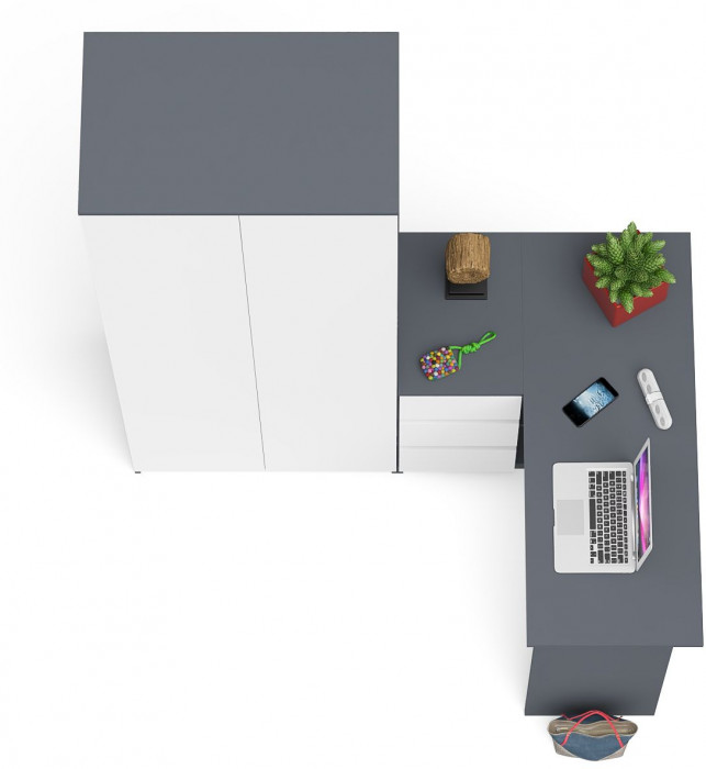 Мори компьютерный стол МС-16 левый + Шкаф МШ800.1, графит/белый