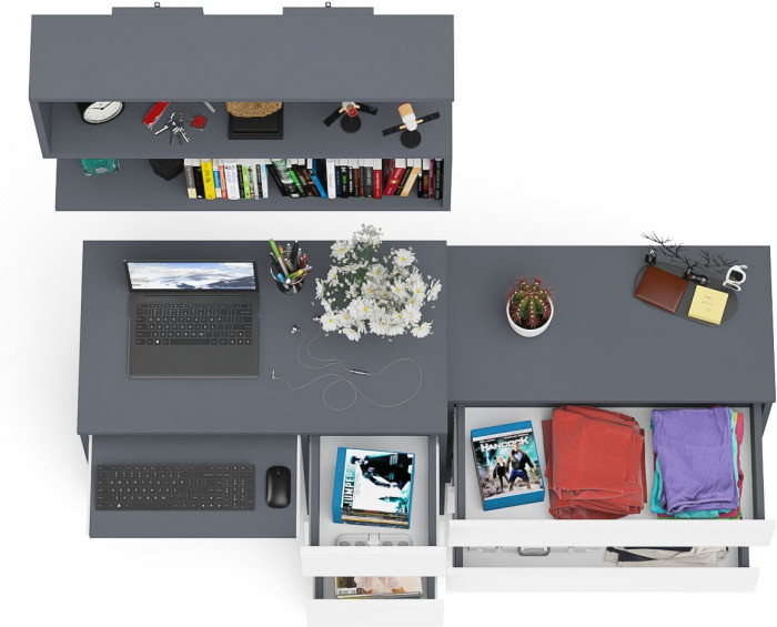 Мори компьютерный стол МС-6 правый + Комод МК800.1 + Полка 900, графит/белый