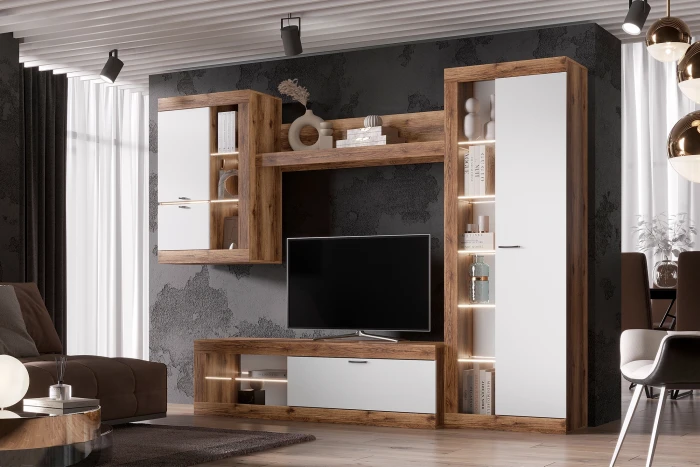 Прага Модульная Гостиная, вариант №5, делано/Белый глянец