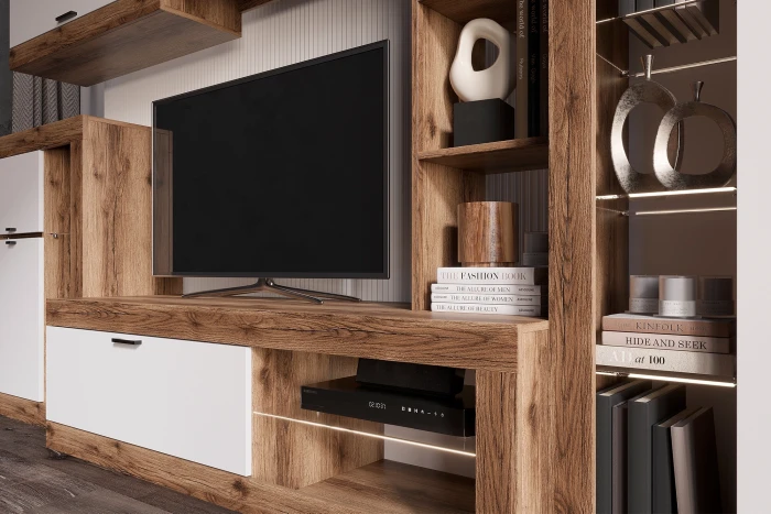 Прага Модульная Гостиная, вариант №5, делано/Белый глянец