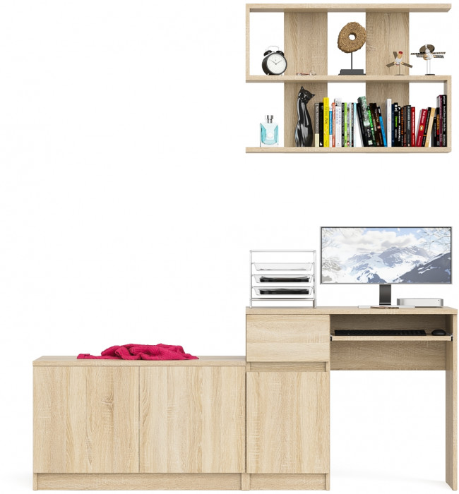 Мори Стол компьютерный МС-1 левый + Тумба МА900.1 + Полка 900, цвет дуб сонома, ШхГхВ 180,4х50,4х209,6 см., НЕ универсальная сборка