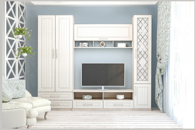 Модульная Гостиная Аллегро 9 МДФ (Бодега белая/Сандал белый)