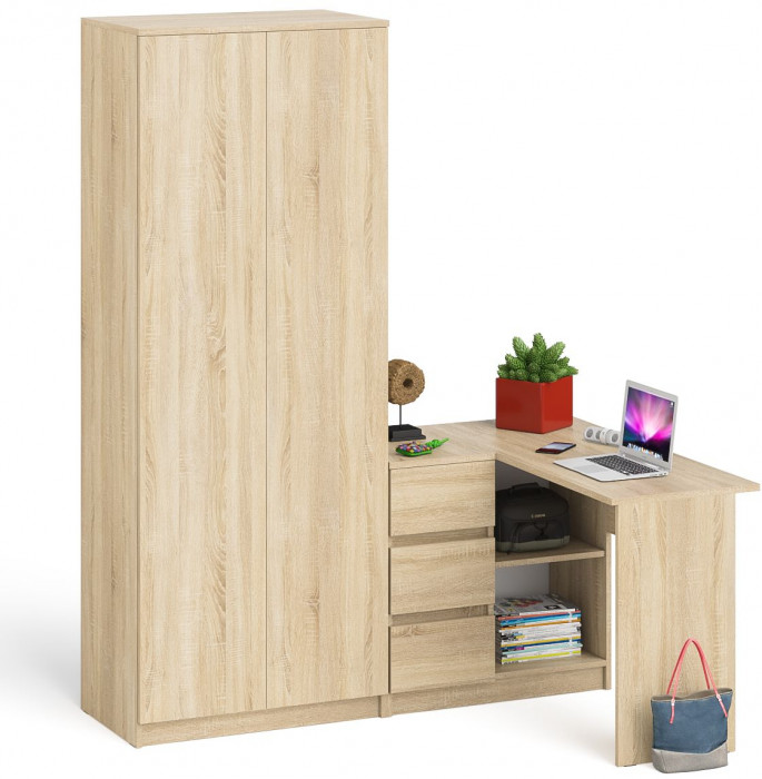 Мори компьютерный стол МС-16 левый + Шкаф МШ800.1, дуб сонома