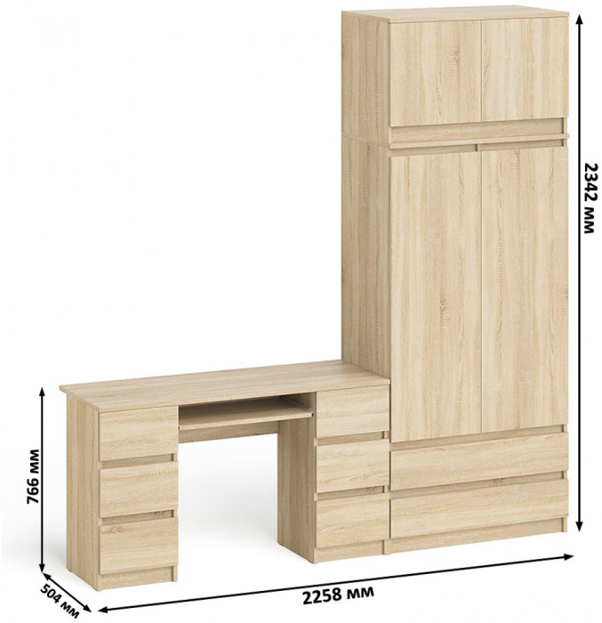Мори компьютерный стол МС-2 + Шкаф МШ900.1 + Антресоль МА900.1, дуб сонома