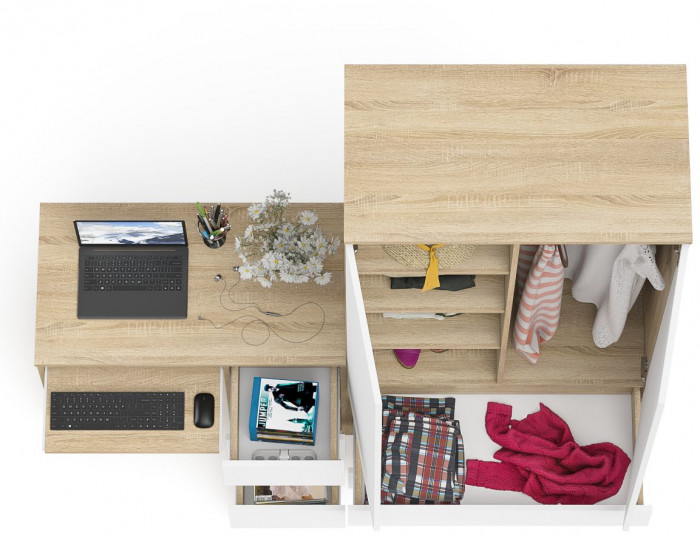 Мори компьютерный стол МС-6 правый + Шкаф МШ900.1, дуб сонома/белый