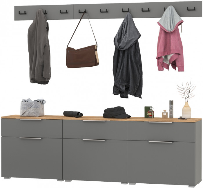 Октава Прихожая 06, серый графит/дуб крафт золотой/фасады МДФ серый графит