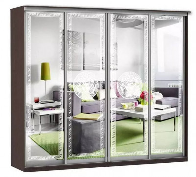 Шкаф купе Модерн 2362х450 4-х дверный 3-х секционный зеркальный с пескоструем №1 венге