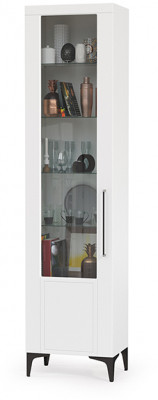 Валенсия Гостиная 13.218 Шкаф-пенал, цвет ЛДСП белый шагрень/МДФ белый шагрень, ШхГхВ 55х38,1х225,2 см., универсальная сборка