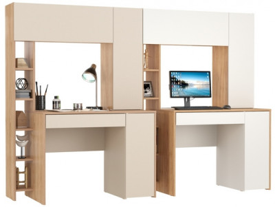 Два стола компьютерных Комфорт 12.71, цвет гикори рокфорд натуральный/сатин/дуб золотой/белый, ШхГхВ 233,4х60,2х165,4 см., НЕ универсальная сборка