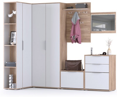 Куба Прихожая 9, цвет дуб сонома/белый премиум, ШхГхВ 287,8х107,3х210,6 см., универсальная сборка