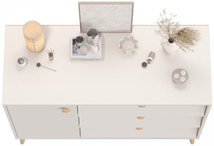 Афина Спальня 4-44901М1к.с. Комод с дверкой и тремя ящиками, цвет кашемир серый, ШхГхВ 110х45,3х83 см., универсальная сборка, цвет ножек: тик