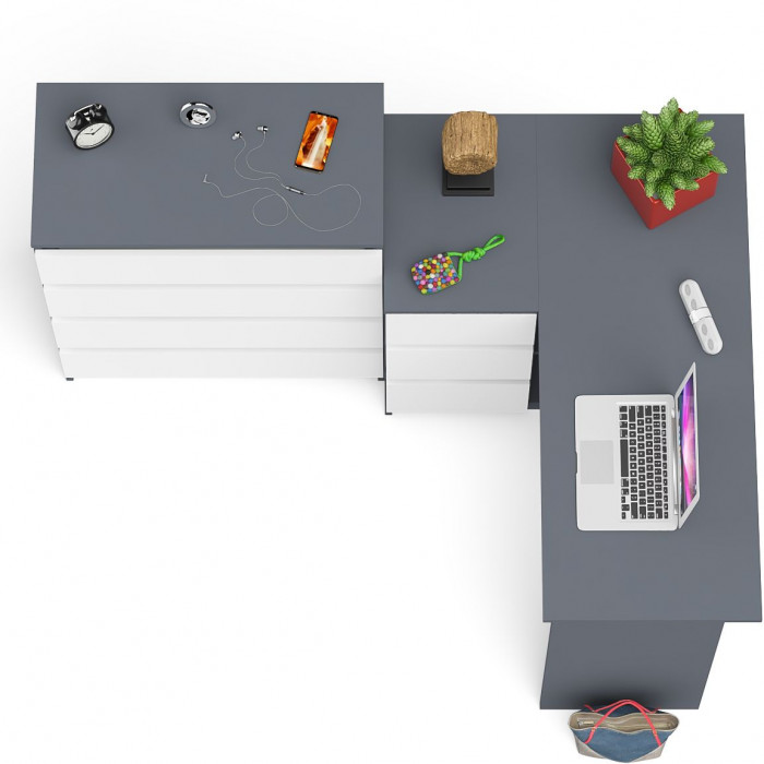 Мори компьютерный стол МС-16 левый + Комод МК800.4, графит/белый