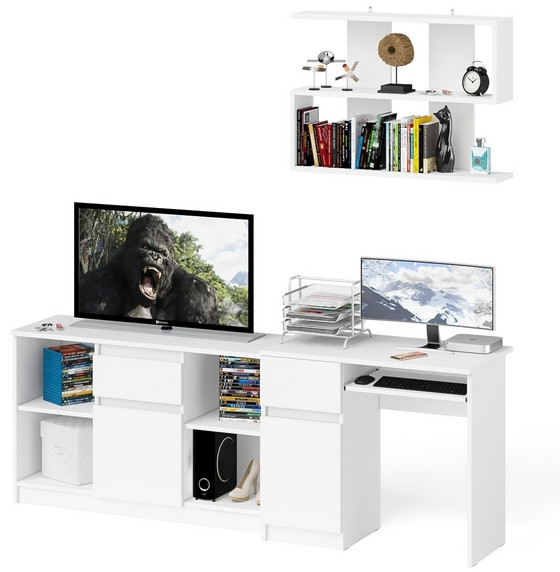 Мори Стол компьютерный МС-1 левый + Тумба МТВ1204.1 + Полка 900, цвет белый, ШхГхВ 210,4х50х209,6 см., НЕ универсальная сборка