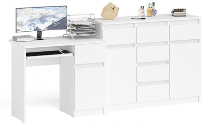 Мори Стол компьютерный МС-1 правый + Комод МК1200.4, цвет белый, ШхГхВ 210,4х50х94 см., выдвижной ящик справа, НЕ универсальная сборка