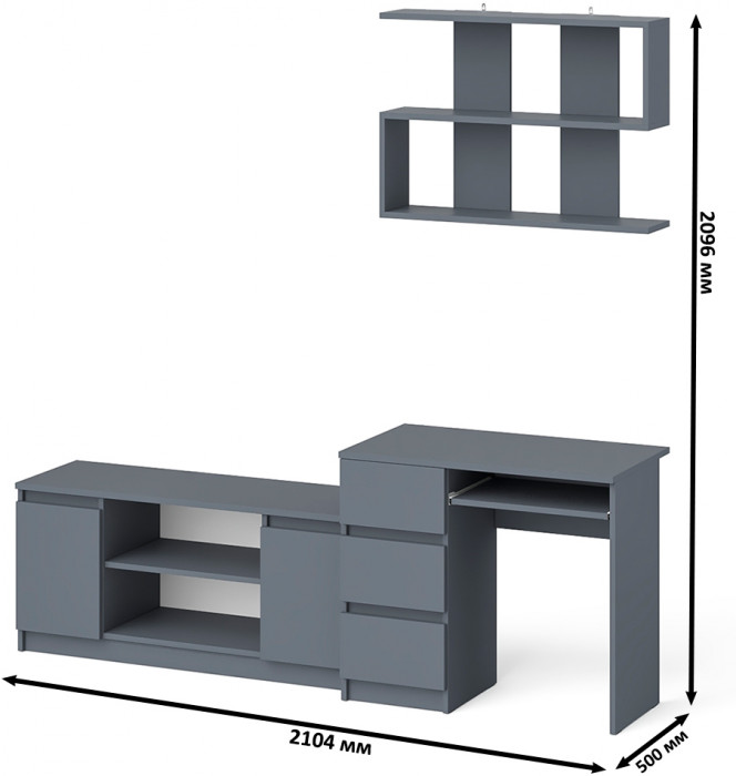 Мори компьютерный стол МС-6 левый + Тумба МТВ1200.1 + Полка 900, графит