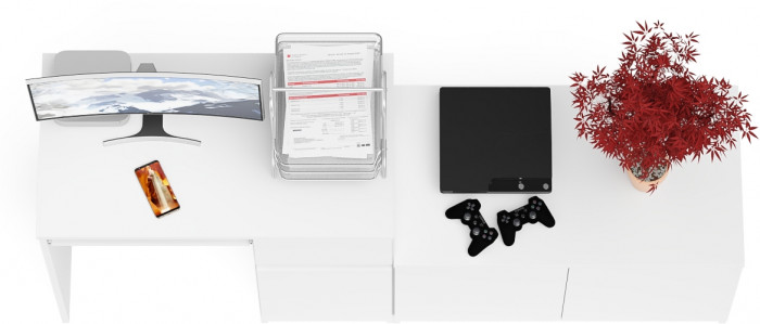 Мори Стол компьютерный МС-1 правый + Тумба МА900.1, цвет белый, ШхГхВ 180,4х50,4х76,6 см., выдвижной ящик справа, НЕ универсальная сборка