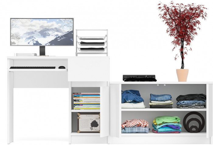 Мори Стол компьютерный МС-1 правый + Тумба МА900.1, цвет белый, ШхГхВ 180,4х50,4х76,6 см., выдвижной ящик справа, НЕ универсальная сборка