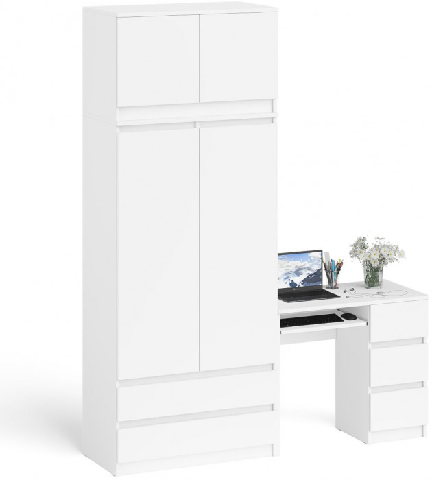 Мори компьютерный стол МС-6 правый + Шкаф МШ900.1 + Антресоль МА900.1, белый