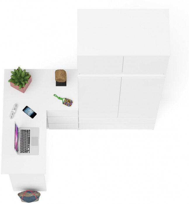 Мори Стол компьютерный МС-16 правый + Шкаф МШ900.1 + Антресоль МА900.1, цвет белый, ШхГхВ 214,8х84,9х234,2 см., выдвижные ящики справа, НЕ универ. сб.