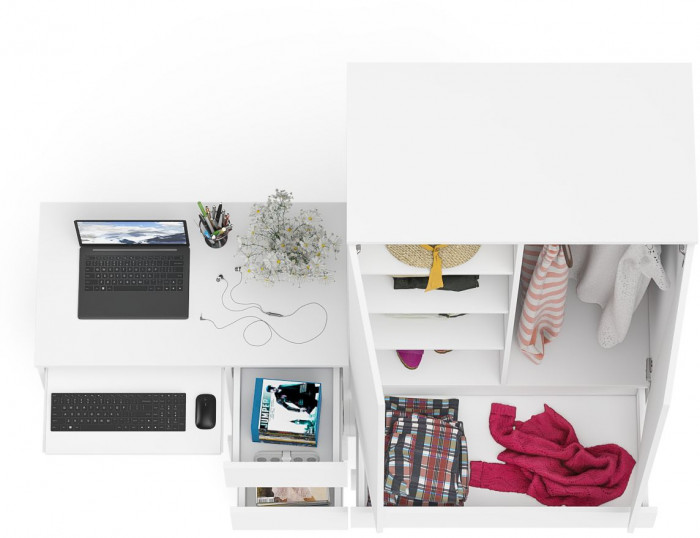 Мори Стол компьютерный МС-6 правый + Шкаф МШ900.1, цвет белый, ШхГхВ 180,4х50,4х179,6 см., выдвижные ящики справа, НЕ универсальная сборка