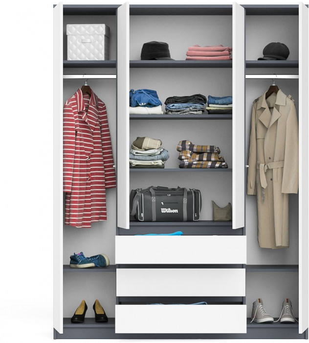 Мори Шкаф МШ1600.1, цвет графит/белый, ШхГхВ 160,4х50,4х209,6 см.