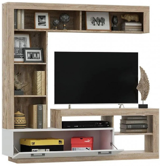 Модульная гостиная Ангара, композиция 3 (Сонома / Белый глянец)