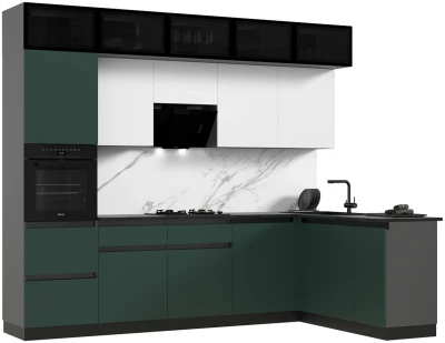 Кухня Техно-6 3,0х1,8м Браш Мени Грин/Браш Вайт, Графит