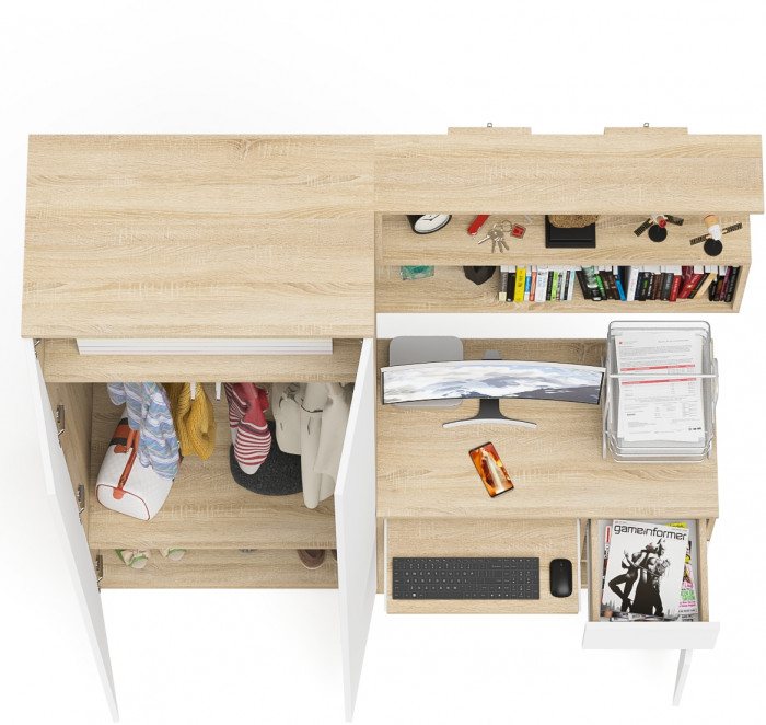 Мори компьютерный стол МС-1 правый + Шкаф МШ800.1 + Полка 900, дуб сонома/белый