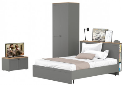 Остин 11.53 Кровать + ортопед + 13.336.02 Шкаф для одежды + 13.257 Тумба, серый графит/дуб крафт золотой