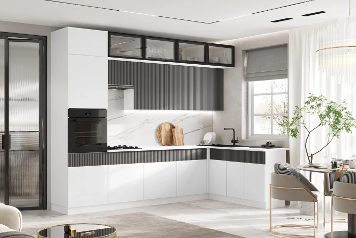 Кухня Оливия NEW 3,0х1,8м Белый снег софт/графит софт