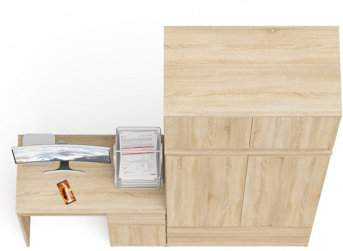 Мори Стол компьютерный МС-1 правый + Шкаф МШ900.1 + Антресоль МА900.1, цвет дуб сонома, ШхГхВ 180,4х50,4х234,2 см., выдвиж. ящик справа, НЕ ун. сб.