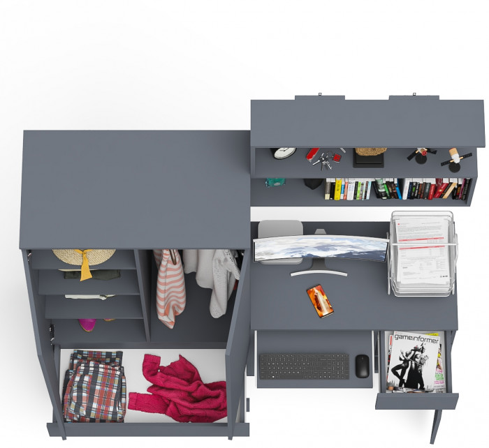 Мори компьютерный стол МС-1 правый + Шкаф МШ900.1 + Полка 900, графит